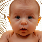 **Prompt 1: Cognitive Development through Music**
    A serene close-up of a baby (3-6 months old) with wide, engaged eyes, listening intently to soft, harmonious music. Around the baby's head, subtle, abstract glowing lines or shimmering patterns represent neural pathways and brain activity, symbolizing the formation of "neural highways" for language, motor skills, and logical thinking. The background is blurred and warm, suggesting a nurturing home environment. The overall mood is one of quiet wonder and profound early learning.