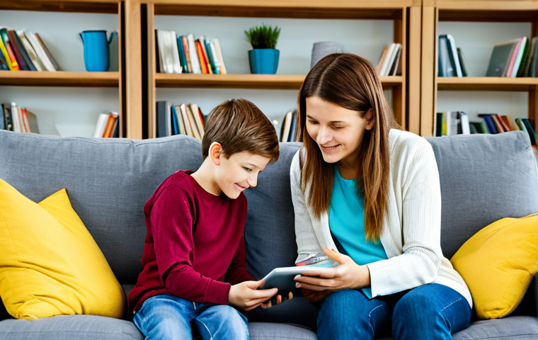 Family Media Time**

"A mother and her two children (a boy and a girl, ages 8 and 11) are sitting on a cozy sofa in a brightly lit living room, fully clothed, modest clothing. The mother is helping her daughter with a tablet, while the son is reading a physical book.  A modern German home environment with bookshelves and plants in the background. safe for work, appropriate content, family-friendly, professional photography, perfect anatomy, correct proportions, well-formed hands, proper finger count, natural body proportions, realistic lighting."

**