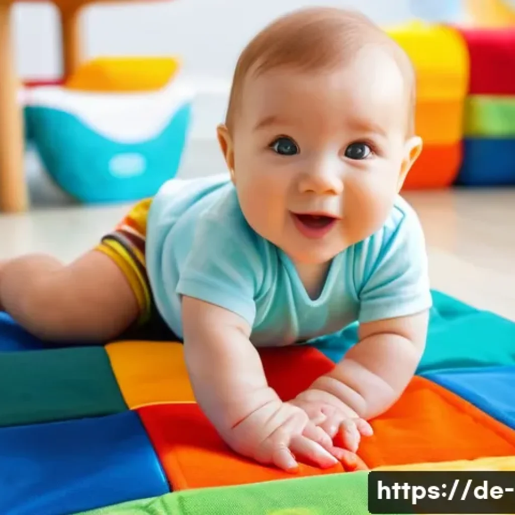 영유아 성장 발달 단계 - **Motor Skills and Sensory Exploration:** A cheerful 9-month-old baby, wearing a clean, brightly col...