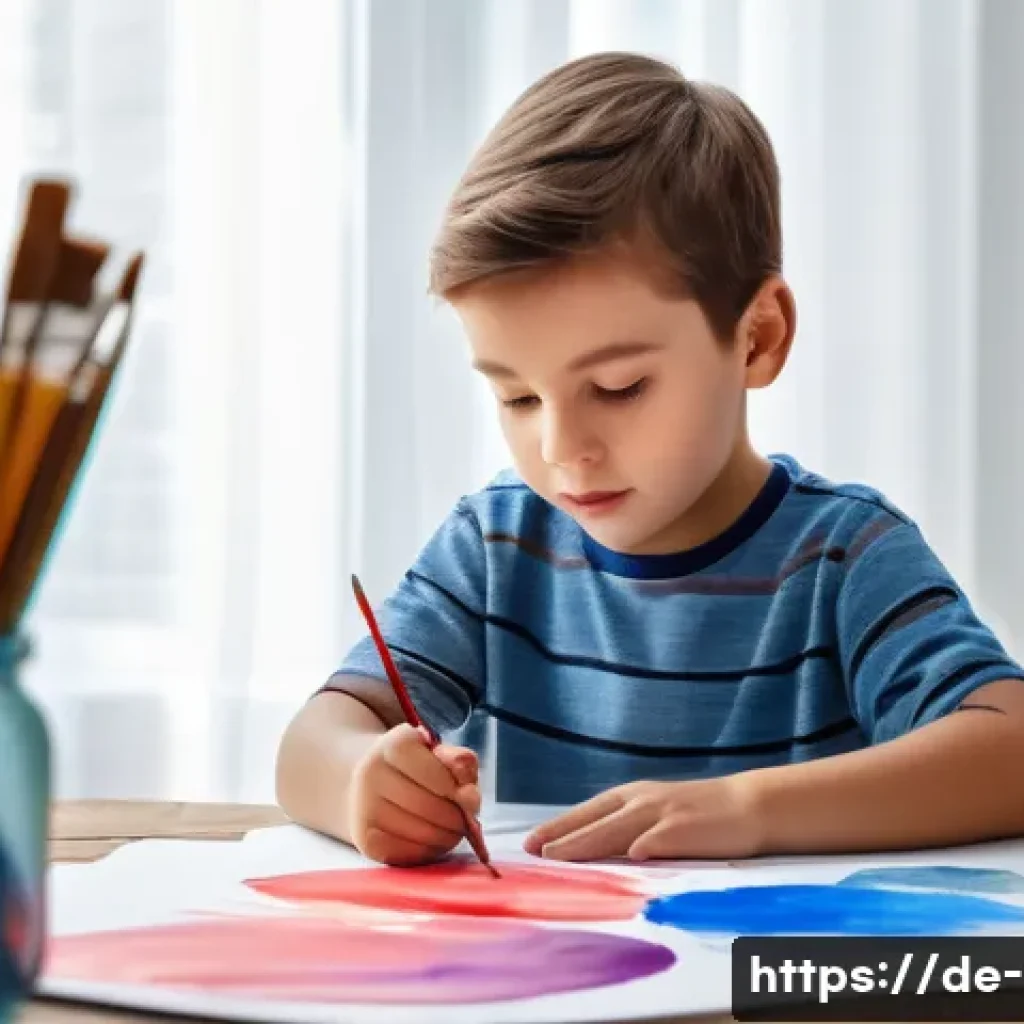 아동 미술 심리 분석 - A child&rsquo;s colorful drawing filled with large, bold red and blue shapes on white paper, showing energ...