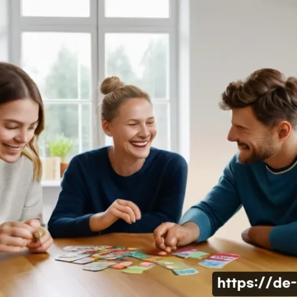 집중력 향상을 위한 놀이법 - A cozy living room scene in a modern German home, featuring a diverse group of three adults and two ...