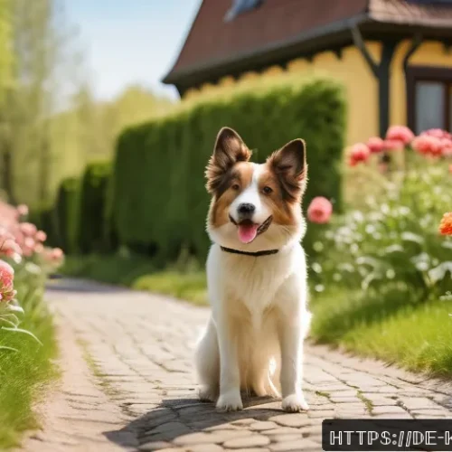 동물과의 교감 교육 - A detailed, realistic scene showing a medium-sized dog with a high, wagging tail and upright ears, e...