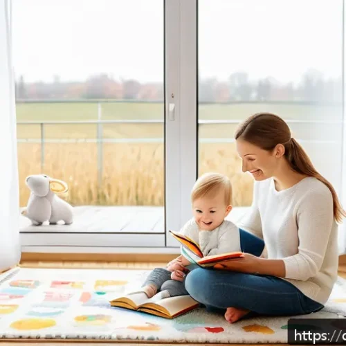영유아 그림책 활용법 - A cozy and warm German family living room scene showing a mother and her toddler sitting together on...