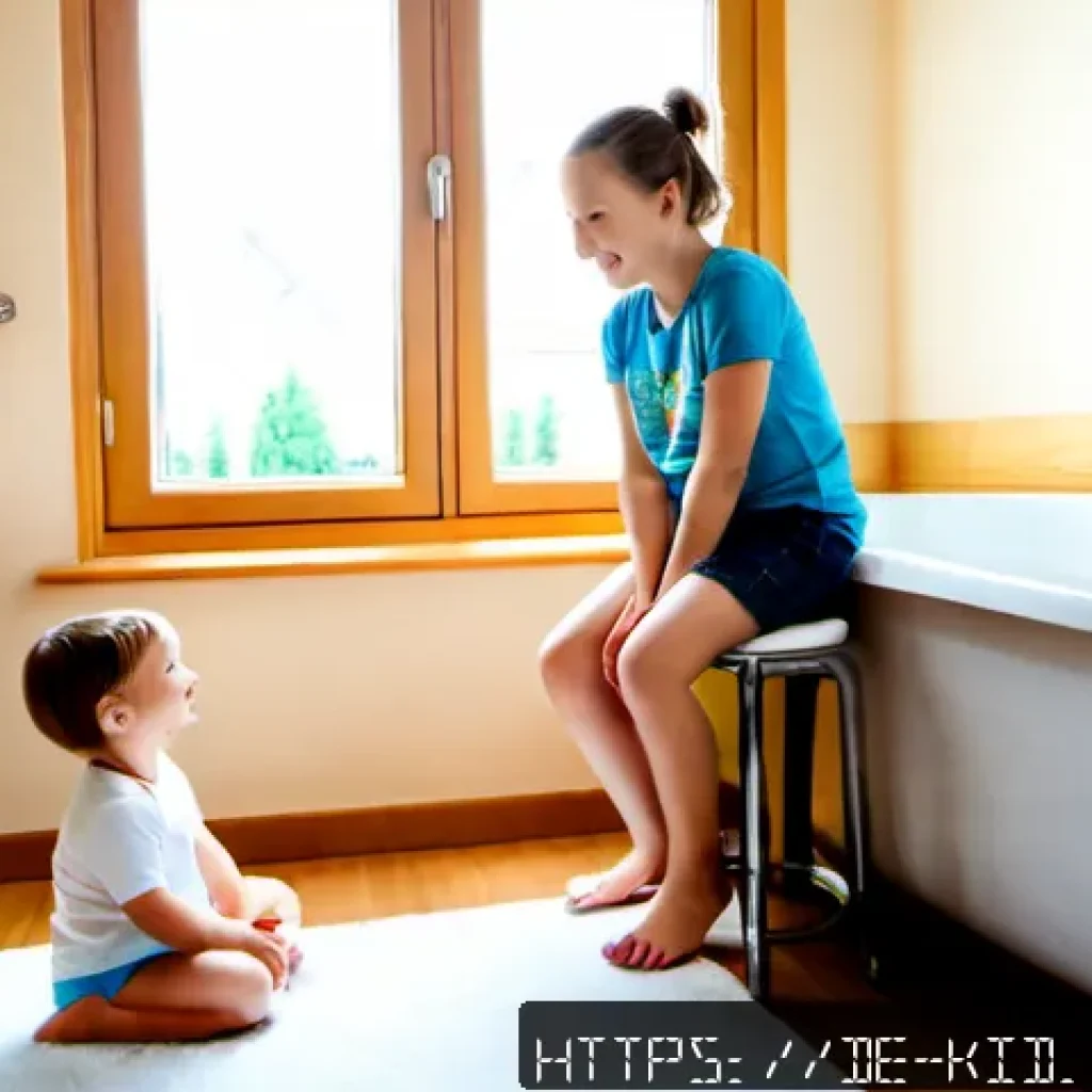 유아기 대소변 훈련 - Photorealistic cozy German family bathroom during daytime, a fully clothed toddler wearing a clean d...