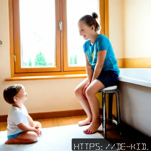 유아기 대소변 훈련 - Photorealistic cozy German family bathroom during daytime, a fully clothed toddler wearing a clean d...